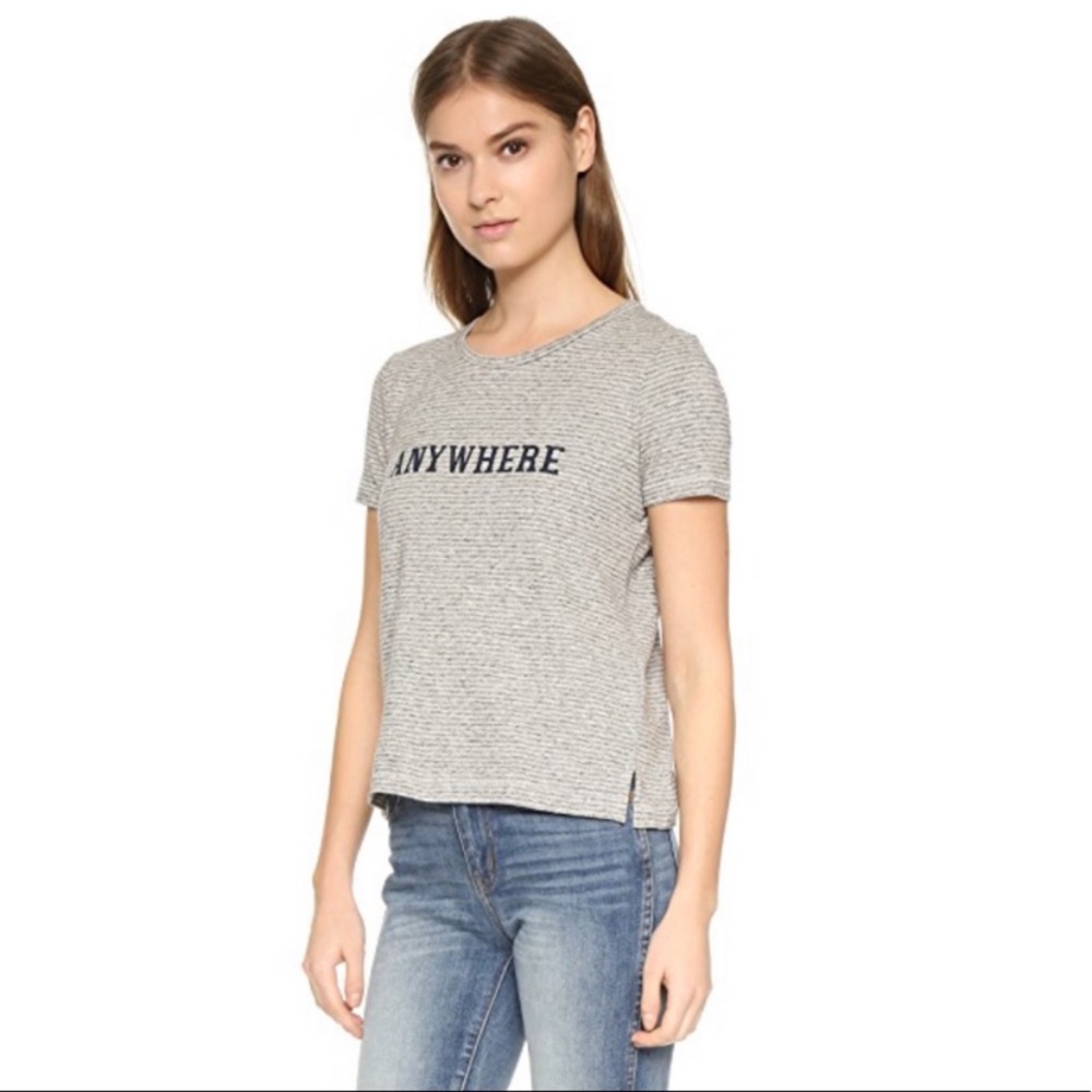 MADEWELL ANYWHERE GRAPHIC TEE Grey stripe navy lettering Hemp Blend Size Small